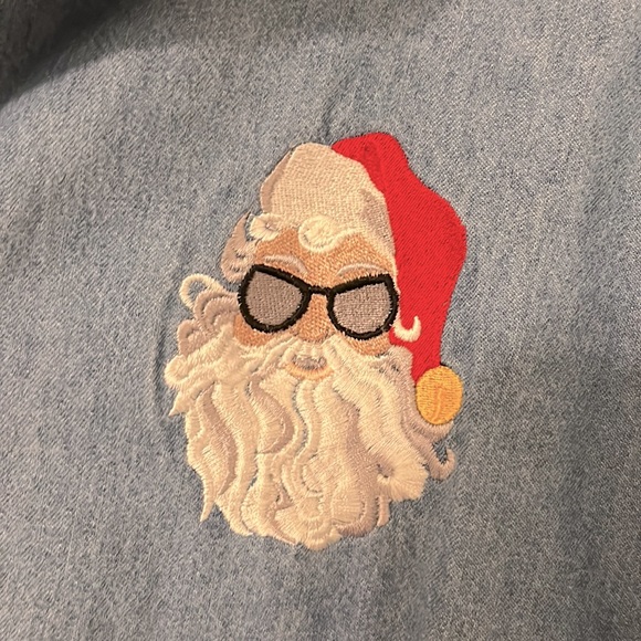 Chambray Santa Embroidered Shirt - Holiday / Christmas - Picture 2 of 2